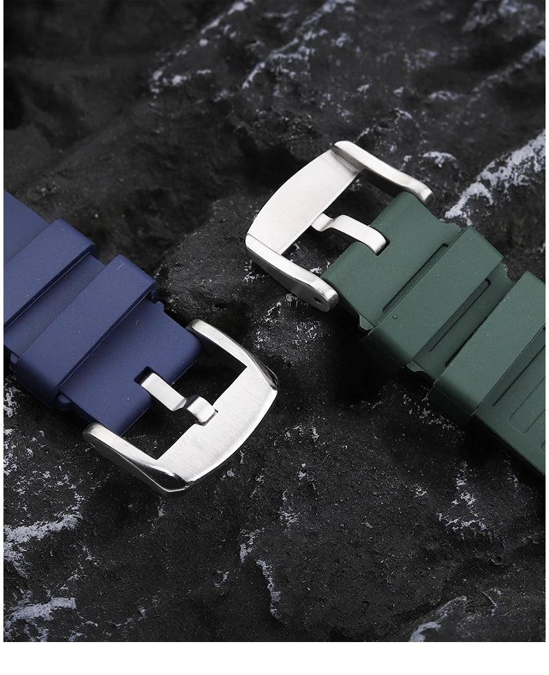 22mm Rubber Watch Strap | Stylish Black/Grey Fluoroelastomer Band