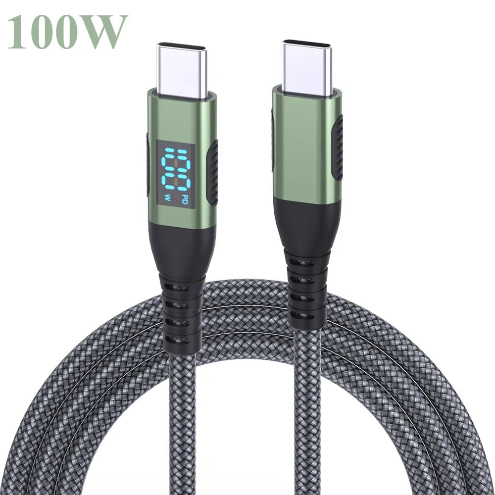 100W PD Fast Charging Type C to C Cable with LED Display