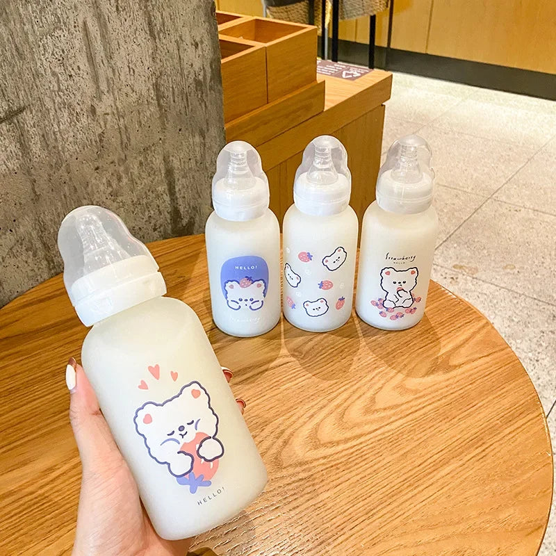 Kawaii Strawberry Bear Glass Water Bottle | Cute & Eco-Friendly
