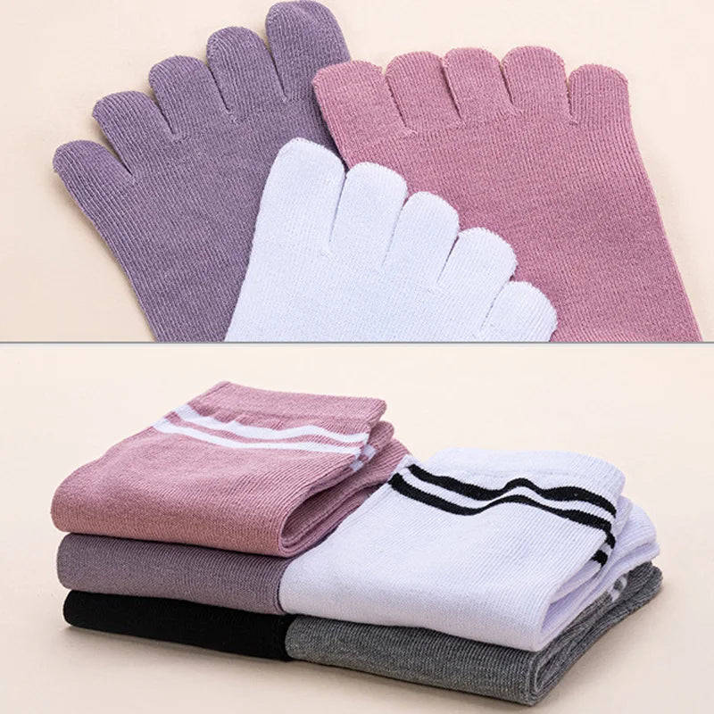 Women's Breathable Cotton Striped Invisible 5 Finger Socks | Soft Comfort