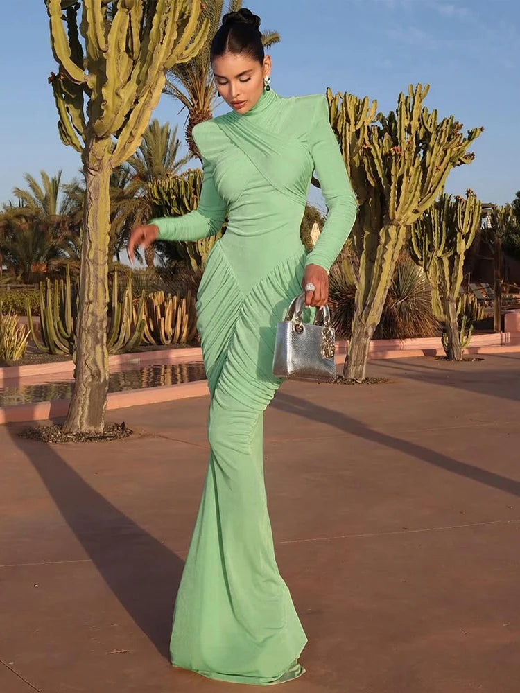 Elegant Autumn Maxi Dress | Turtleneck Full Sleeve Womens Dress