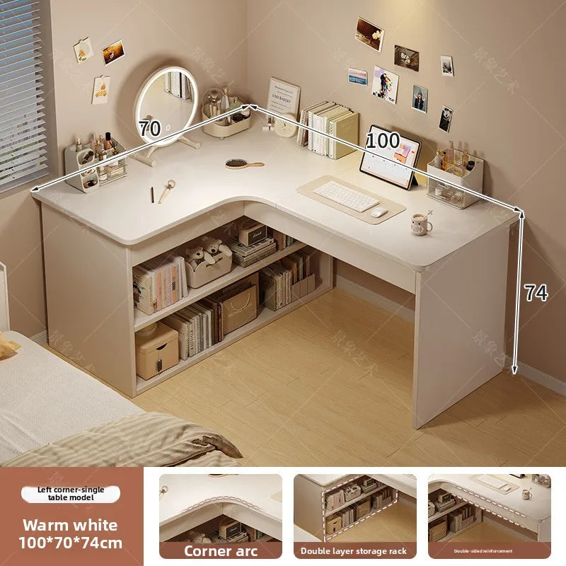 Versatile White Corner Computer Desk | Stylish Workstation & Bookshelf