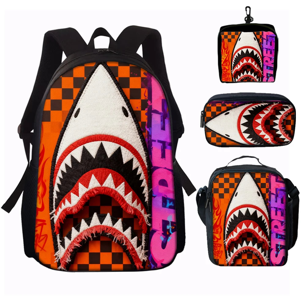 Trendy Shark Graphic Backpack Set | Perfect for School & Fun