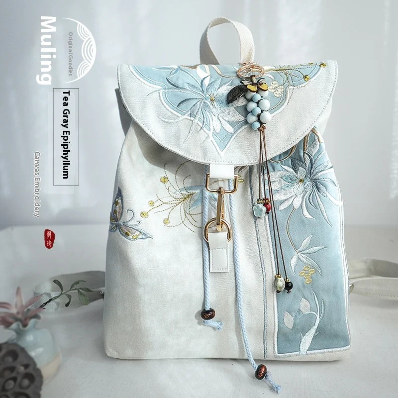 Mochila de 15 pulgadas estilo retro chino | Mochila bordada hecha a mano