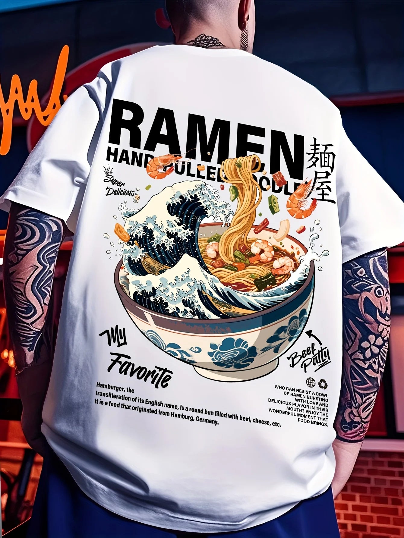 Men's Casual Summer T-Shirt with Japanese Wave Graphic Print