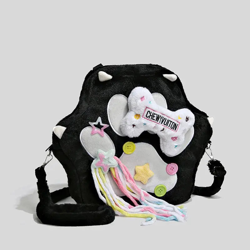 Cute Cat Paw Plush Backpack | Kawaii Soft Furry Purse