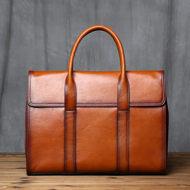 Vintage Genuine Leather Men's Briefcase for 14 Inch Laptops