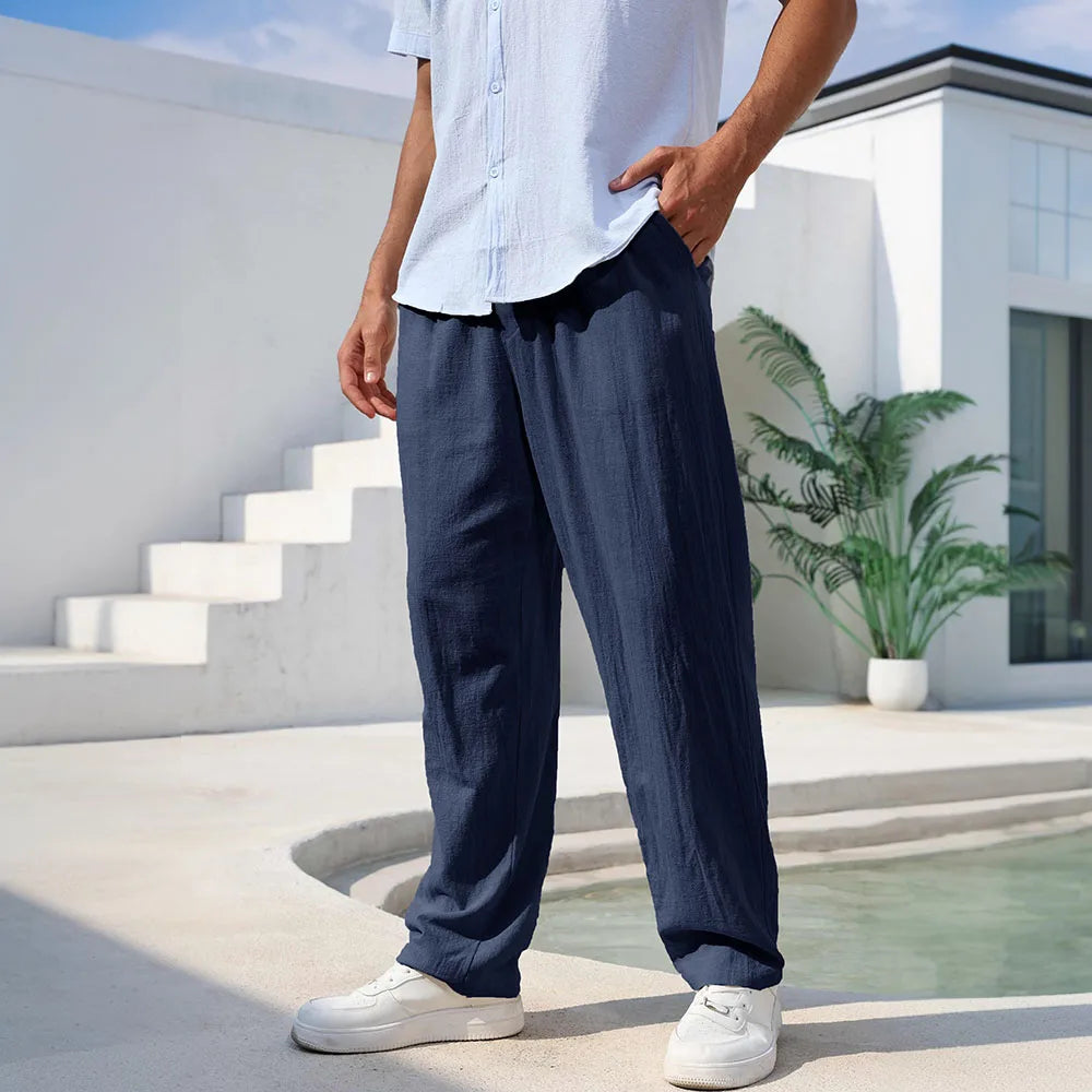 Men's Lightweight Cotton Linen Straight Leg Pants | Comfortable Casual Wear