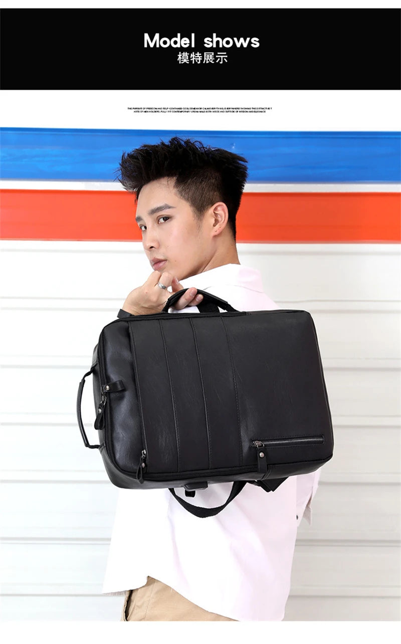 Waterproof PU Leather Business Backpack | Large Capacity USB Rucksack