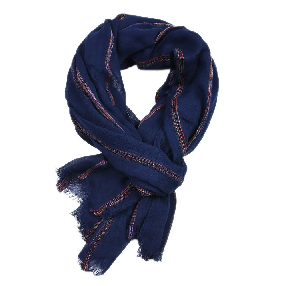 Cotton Linen Striped Men's Scarf | Warm Autumn Winter Accessories