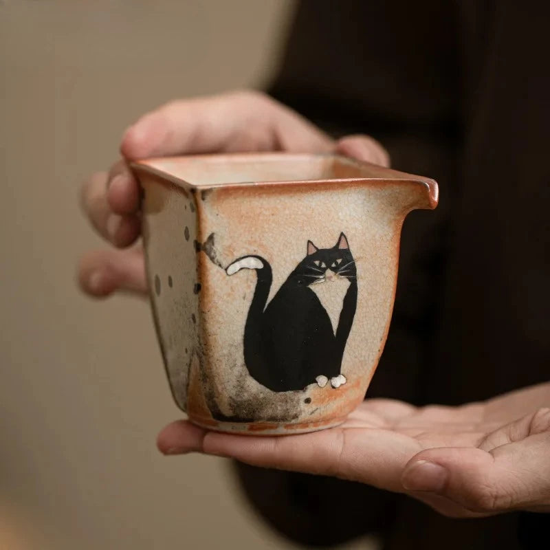 Handmade Cat Pottery Tea Pitcher | Unique Japanese Tea Accessory