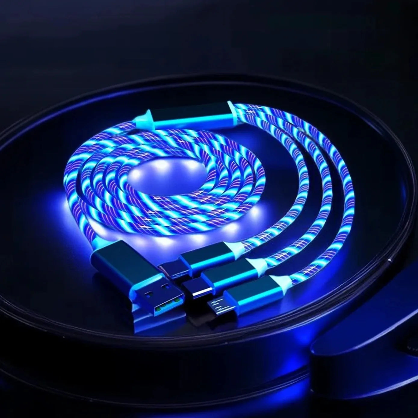 3 IN 1 Glowing LED Light Phone Charger | Luminous USB Type C Cable