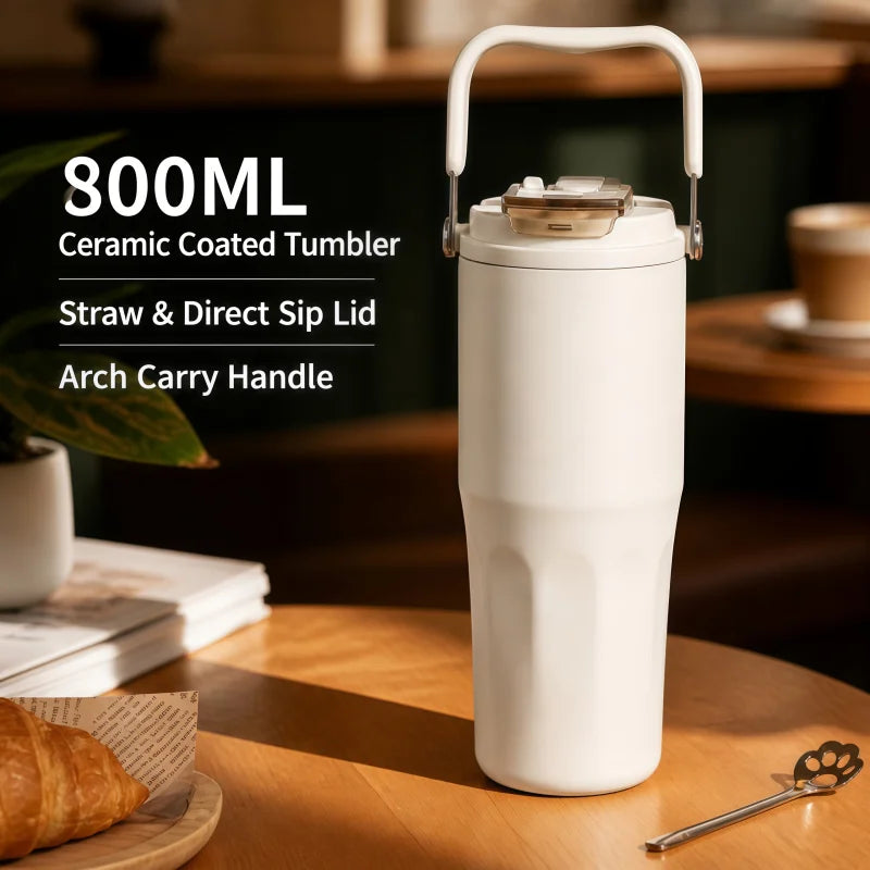 800ML Insulated Travel Tumbler with Straw & Tea Infuser | Leakproof Design