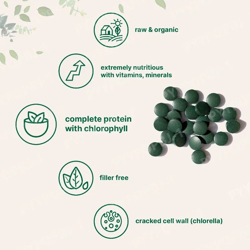 Organic Spirulina Chlorella Tablets - Vegan Superfood Blend