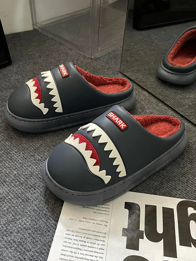 Men's Shark Plush Winter Slippers | Cozy Warm Indoor Outdoor Shoes