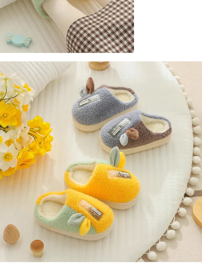 Cute Animal Print Plush Slippers for Kids | Cozy Indoor Shoes