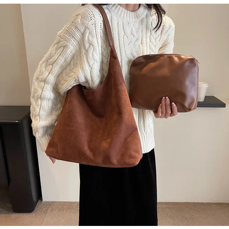 Stylish Winter Suede Shoulder Bag | Large Capacity Crossbody Bag