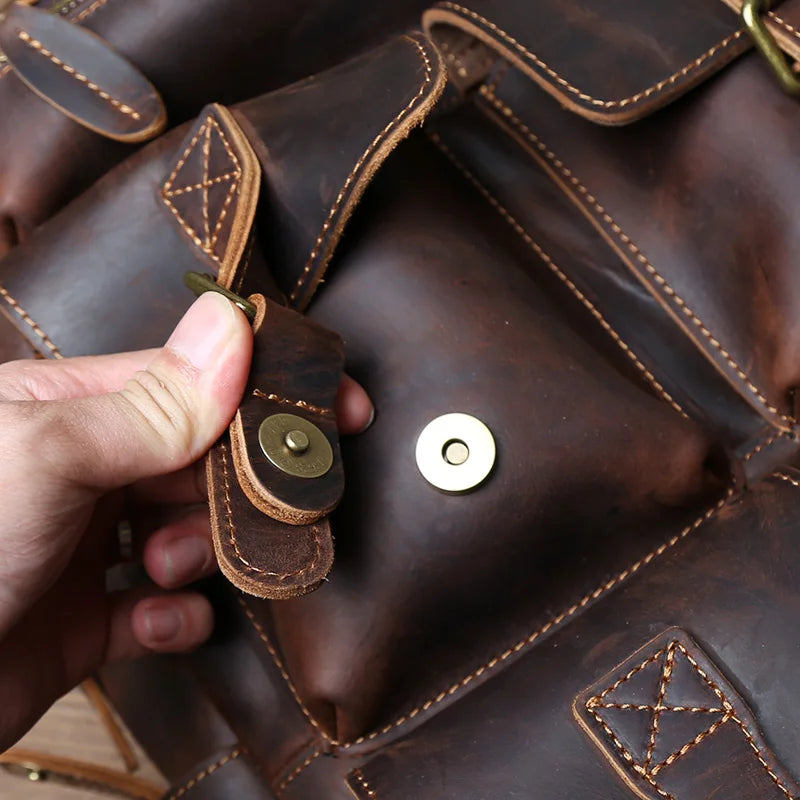 Men's Retro Genuine Leather Backpack | Spacious Multi Pocket Design