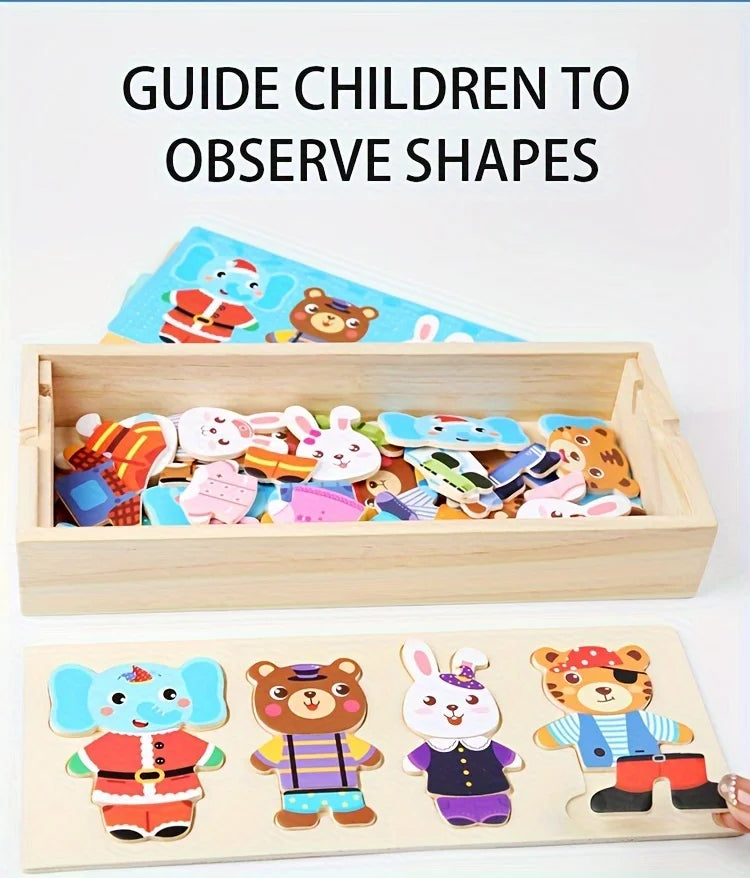 25Pcs Animal Dress-Up Wooden Play Set | Engaging Montessori Toys