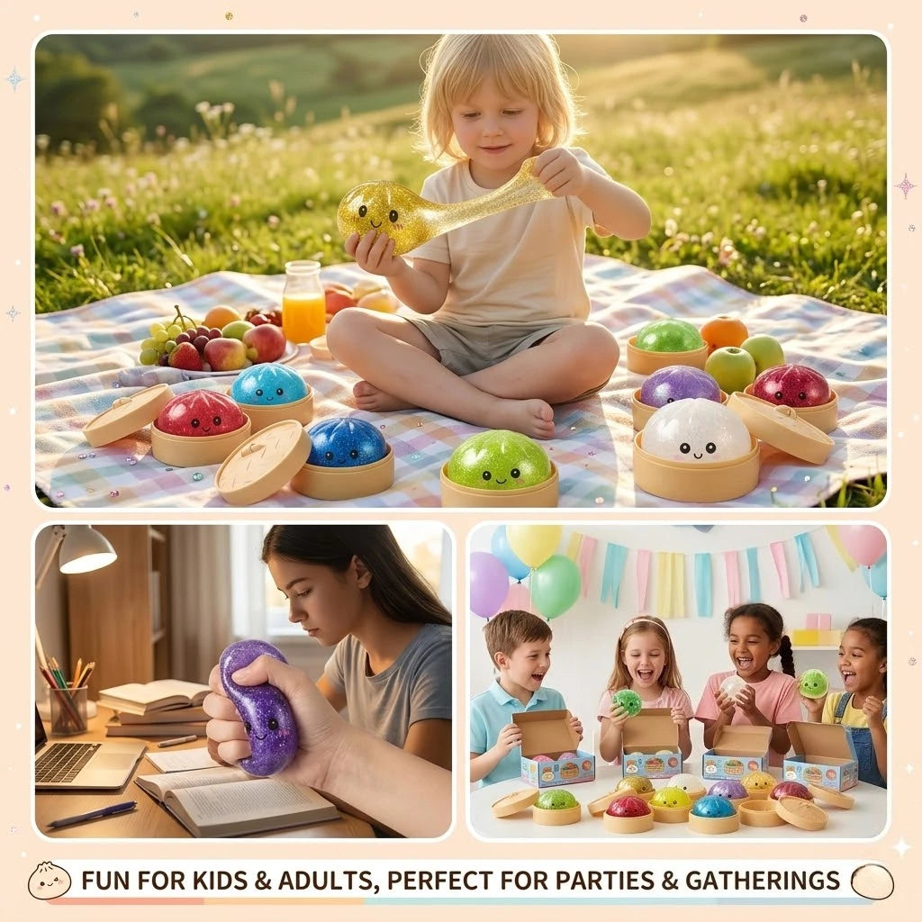 Maltose Giant Dumpling Squishy: Big Dough Squeeze Ball with Bamboo Steamer, Premium Taba Fidget, Office Stress Venting Toy