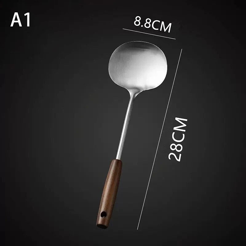 Stainless Steel Wok Spatula with Wooden Handle | Versatile Cooking Utensil
