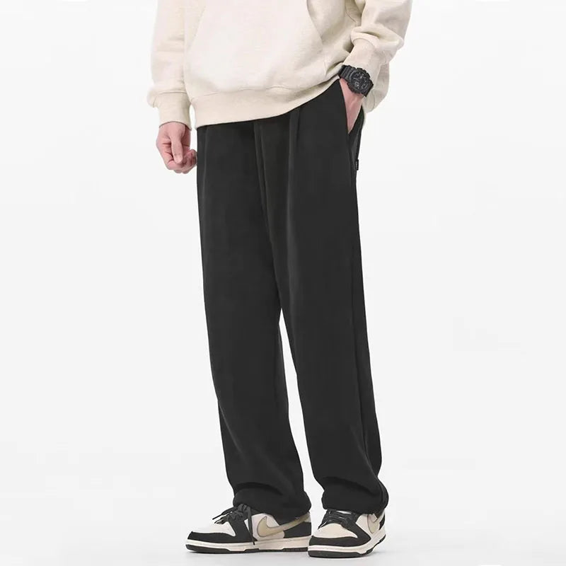 Men's Thick Fleece Casual Pants | Warm Wide Leg Trousers