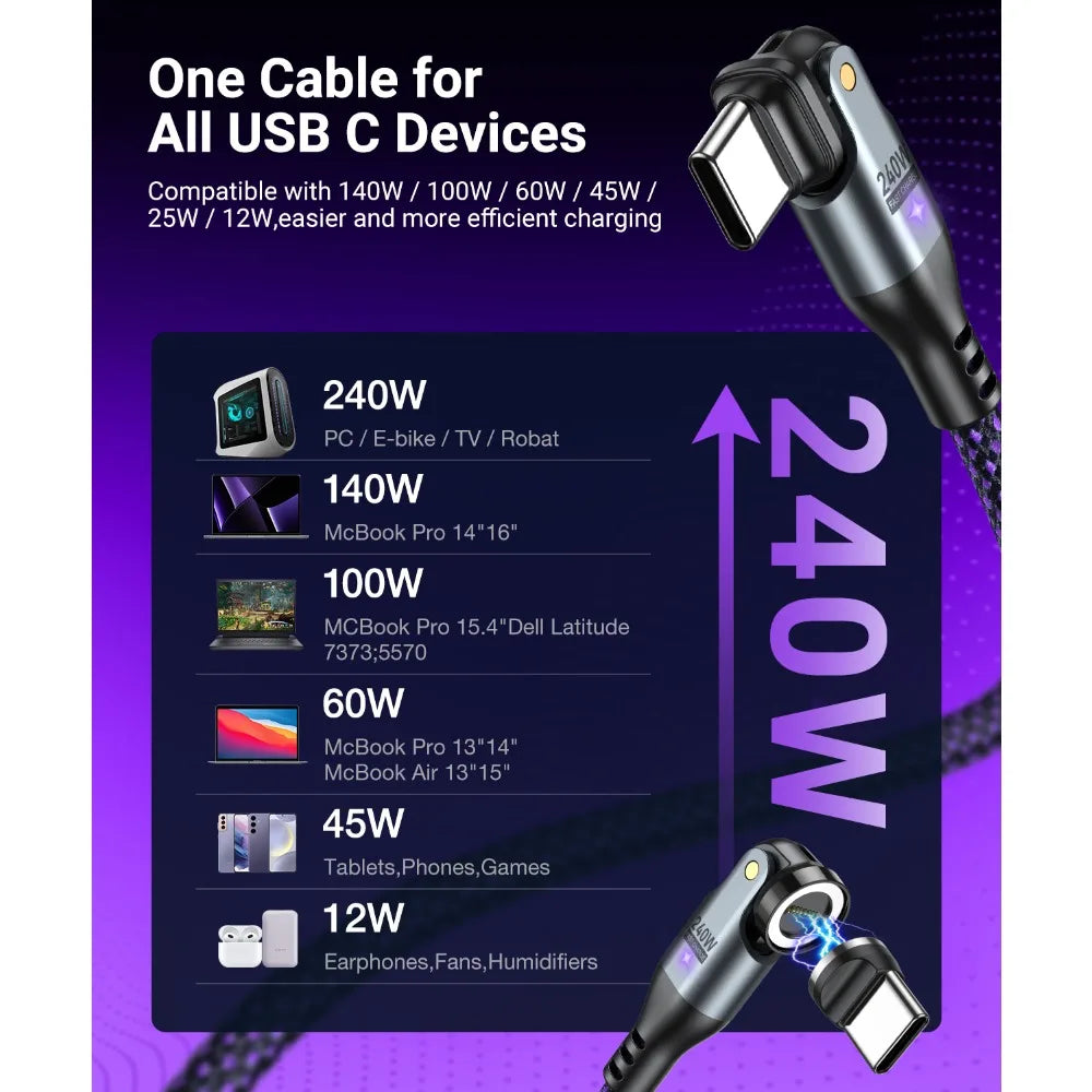 Magnetic 240W Fast Charging USB Type C Cable | Data Sync Cord