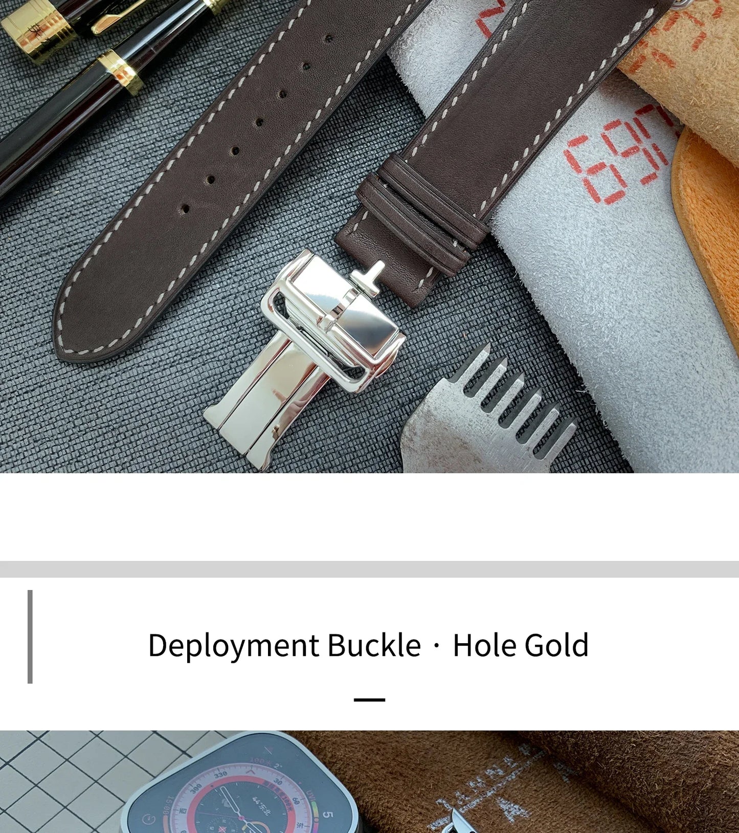 High Quality Genuine Leather Watch Band | Deployment Buckle Strap