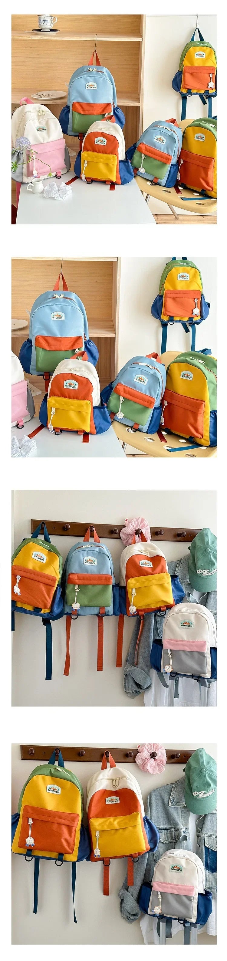 Lightweight Color Block Kids Backpack for School & Travel