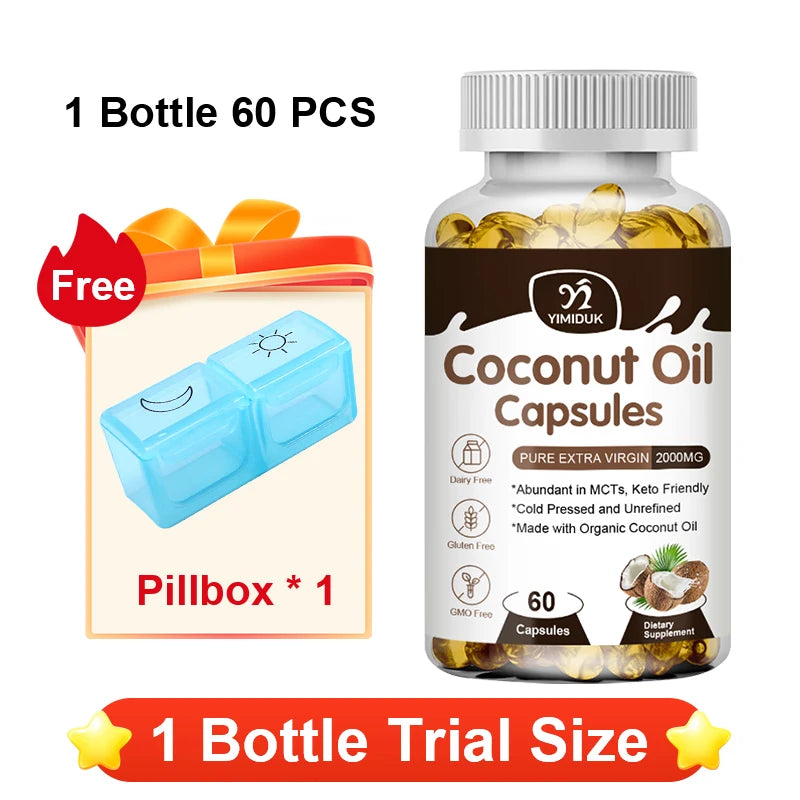 2000mg Coconut Oil Capsules | Boost Metabolism & Nourish Skin