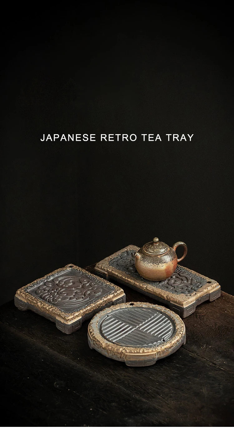 Elegante Bandeja de Té Retro Japonesa de Cerámica Dorada | Sofisticado Accesorio para Té