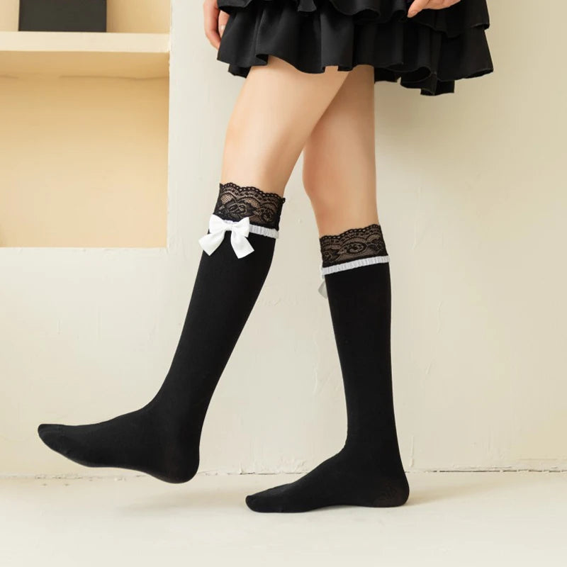 Elegant Japanese Lolita Mid-Tube Socks | Bow & Lace Design