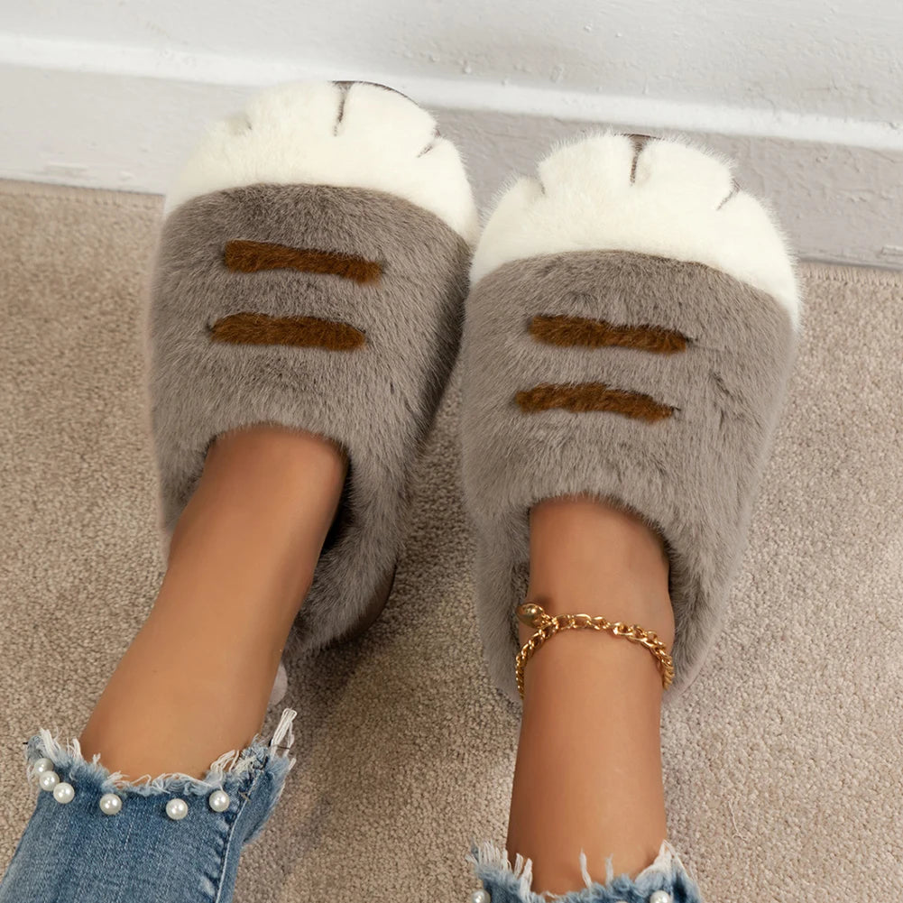 3D Cat Paw Plush Slippers | Cute & Cozy Indoor House Shoes