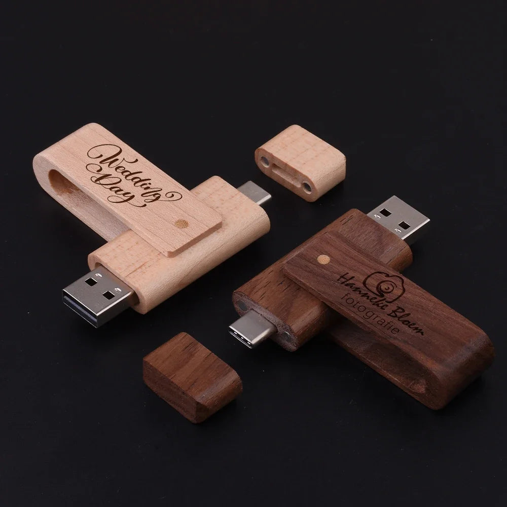 Wooden TYPE-C USB Flash Drive | Custom Logo Pendrive Gifts