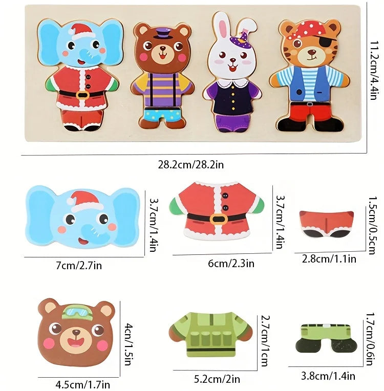 25Pcs Animal Dress-Up Wooden Play Set | Engaging Montessori Toys