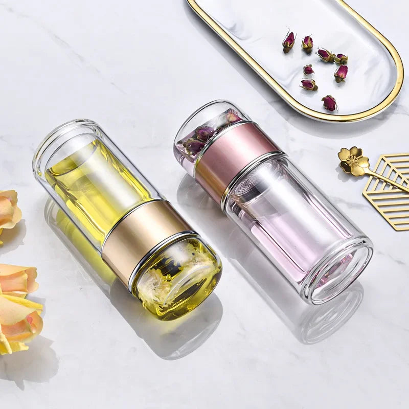 High Borosilicate Glass Tea Water Bottle | Double Layer Infuser