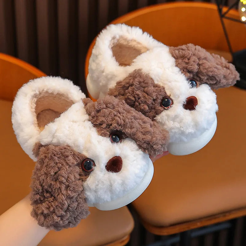 Cute Puppy Plush Slippers for Kids | Non-Slip Cozy Footwear