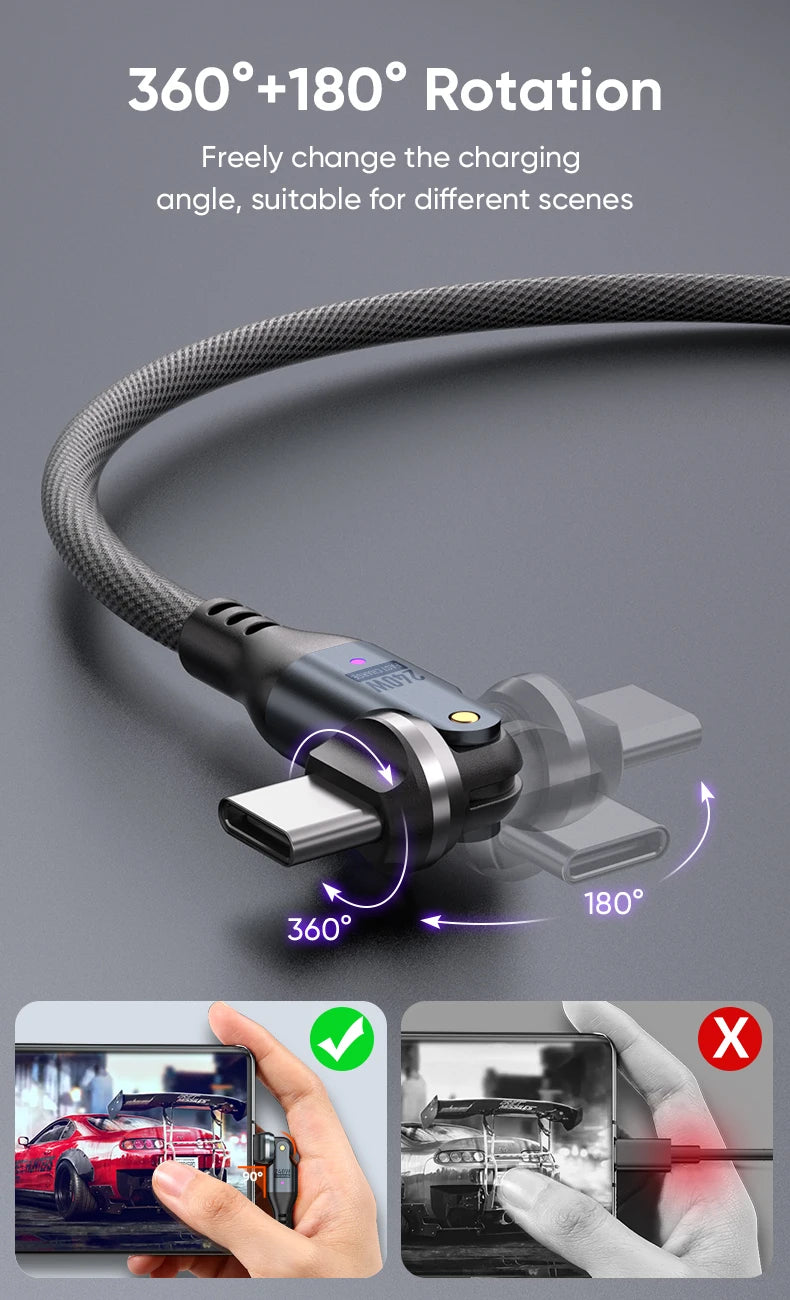 Rotating USB C to USB C Cable | Fast Charging Type C Cord