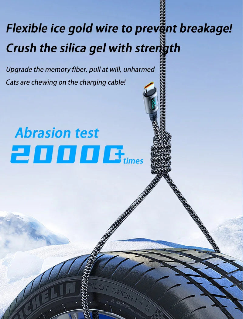Ultra-Fast 120W USB A to Type C Data Cable with LED Display