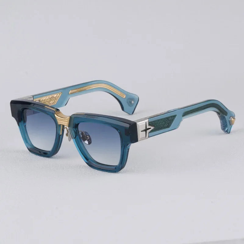 Luxurious Dark Red Thick Frame Sunglasses with Gold Details