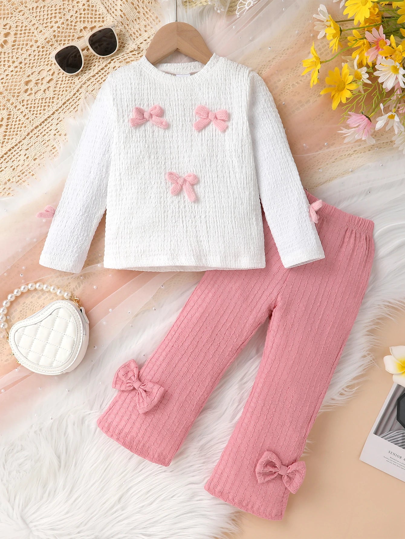 Toddler Girls Cute Bow Long Sleeve T-Shirt & Pants Set | Stylish Fall Outfit