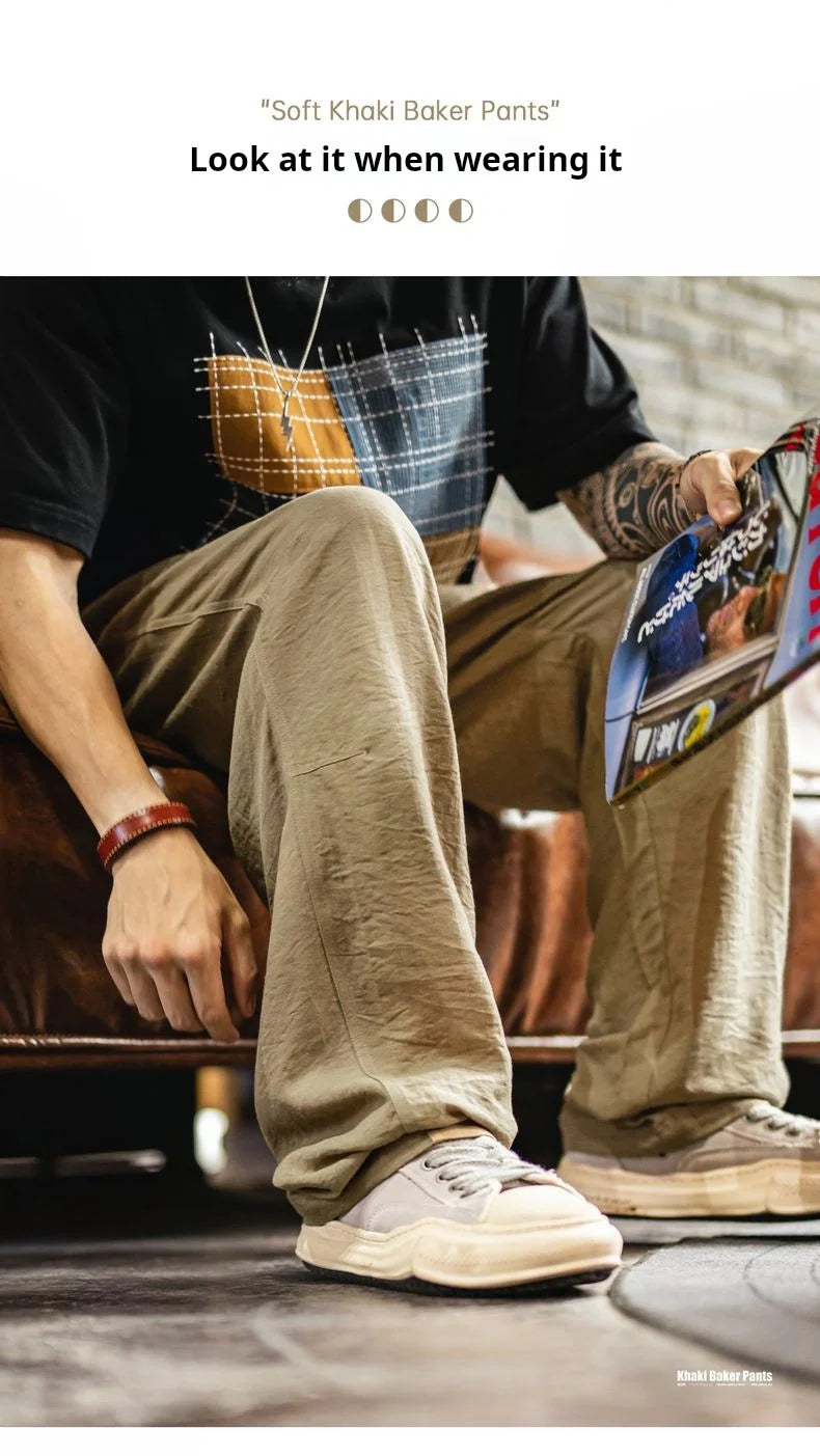 Men's Lightweight Vintage Chino Pants | Casual Khaki Trousers