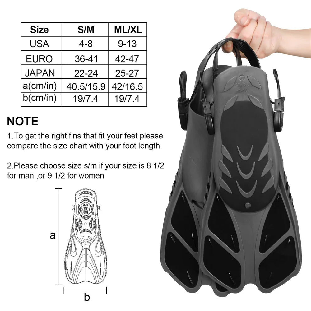 Adjustable Snorkel Fins for Adults & Teens | Comfortable Dive Fins