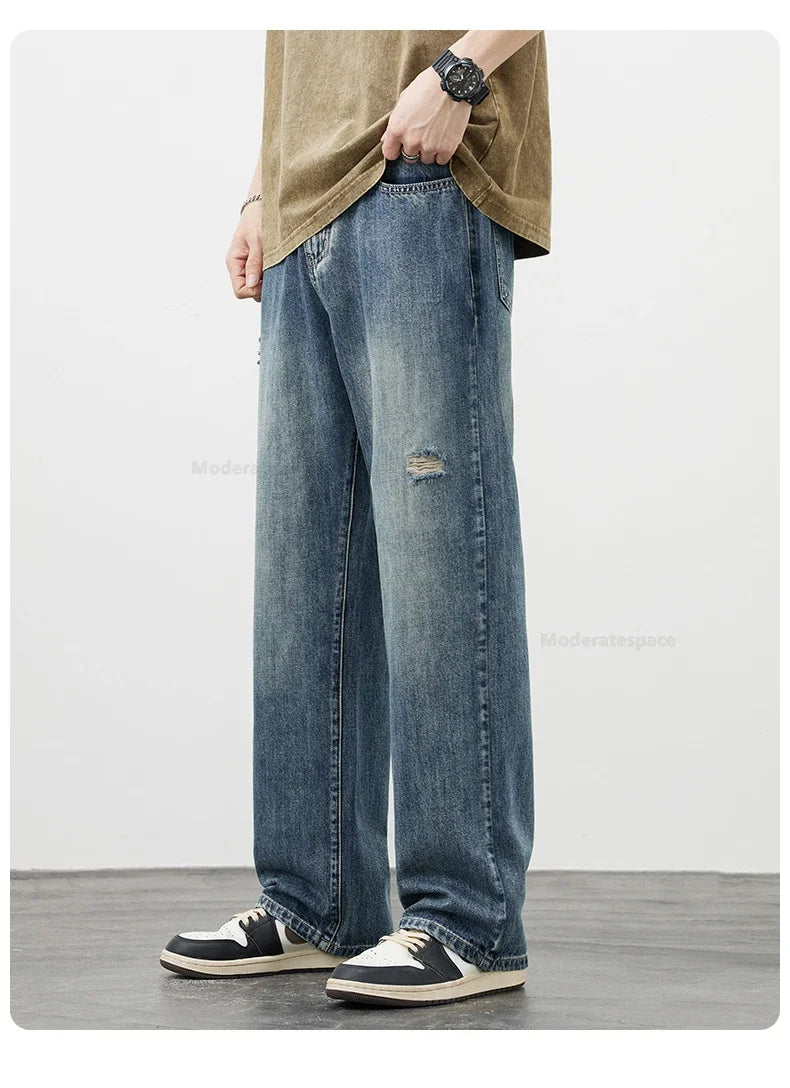 Men's Vintage Baggy Jeans | Distressed Y2K Straight Pants