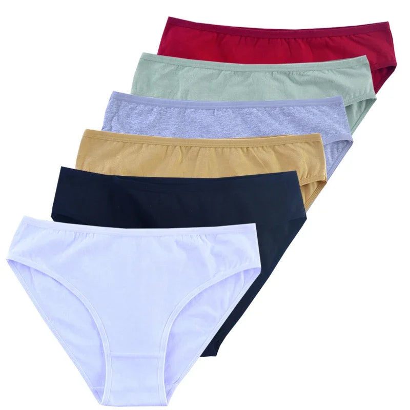 6pcs Women's Soft Cotton Middle-Waisted Briefs | Comfortable Underwear