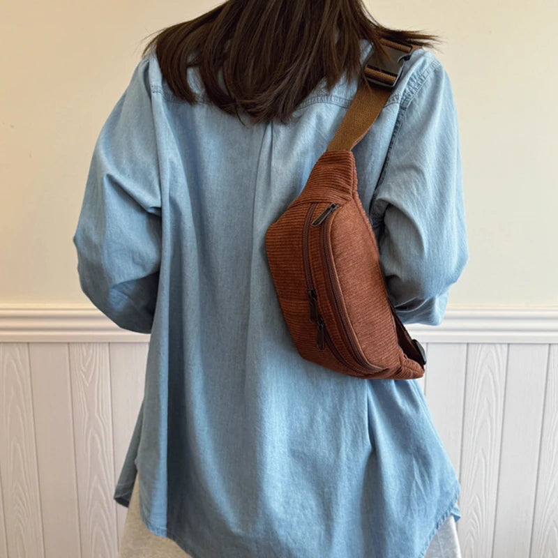 Trendy Multi-color Corduroy Waist Bag | Stylish Versatile Fanny Pack