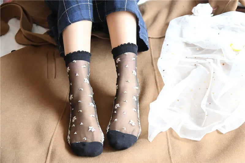 Women's Vintage Retro Flower Embroidery Long Socks | Summer Fashion