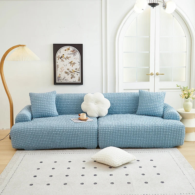 Solid Color Bubble Popcorn Sofa Cover | Elastic & Durable Fit