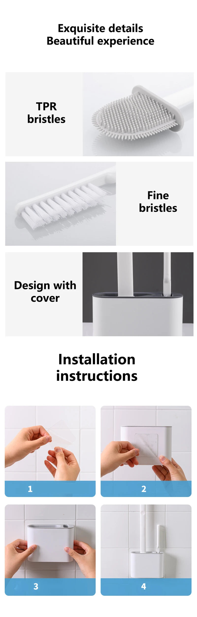 Wall Hanging Toilet Brush with Holder | Soft Bristles WC Cleaner