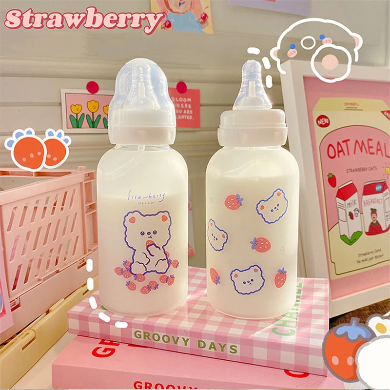 Kawaii Strawberry Bear Glass Water Bottle | Cute & Eco-Friendly